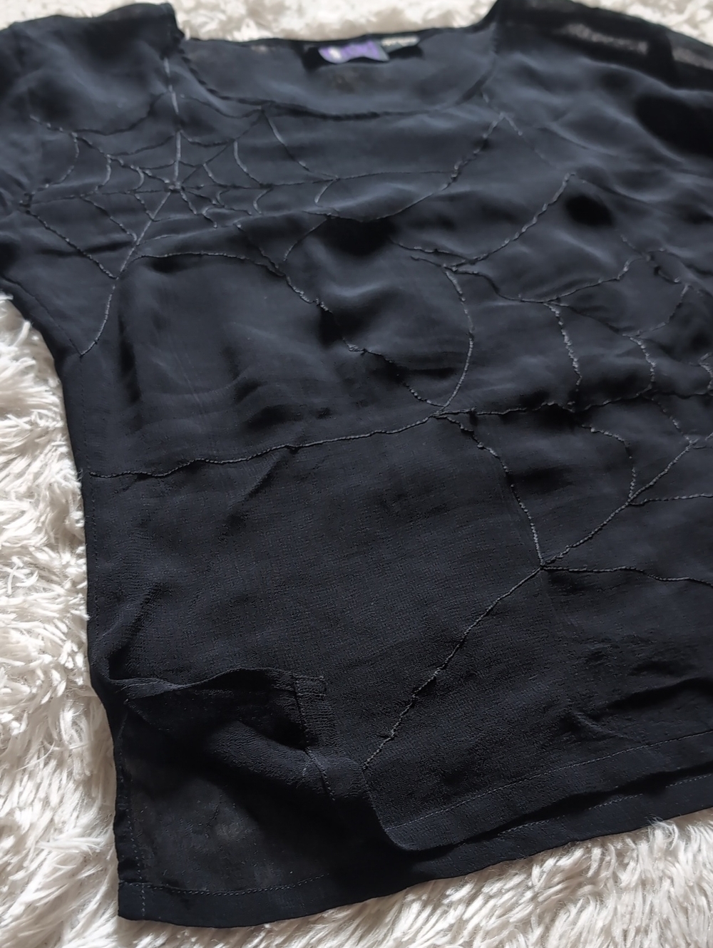 90s Morbid Threads Spiderweb Embroidery Sheer Vintage Hot Topic Black Top Large - Picture 7 of 12